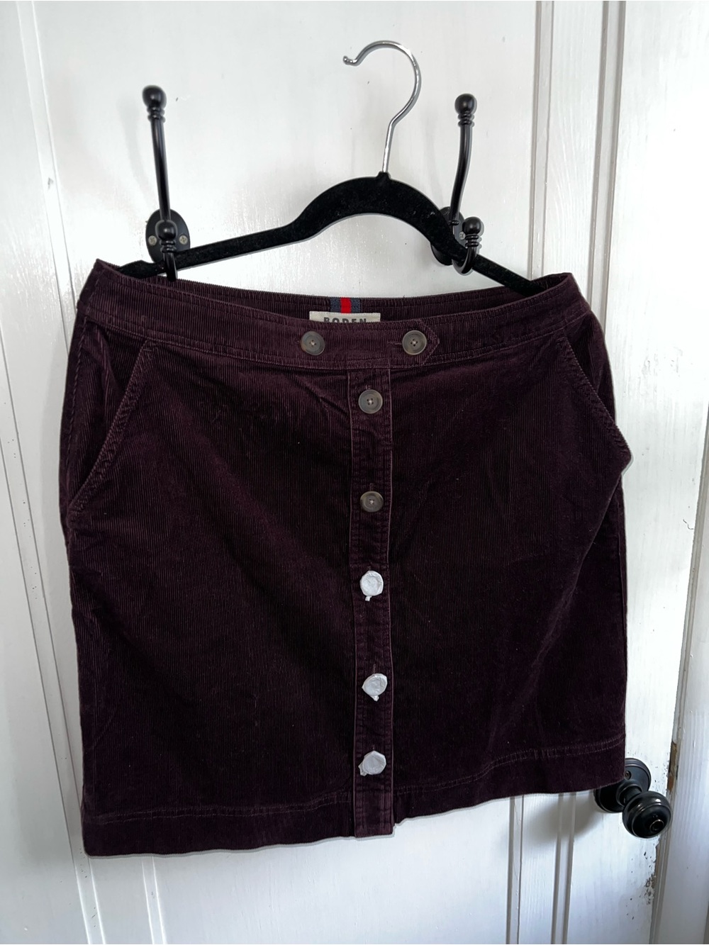 NWT BODEN Cord Button-Front Mini Skirt - Deep Plum